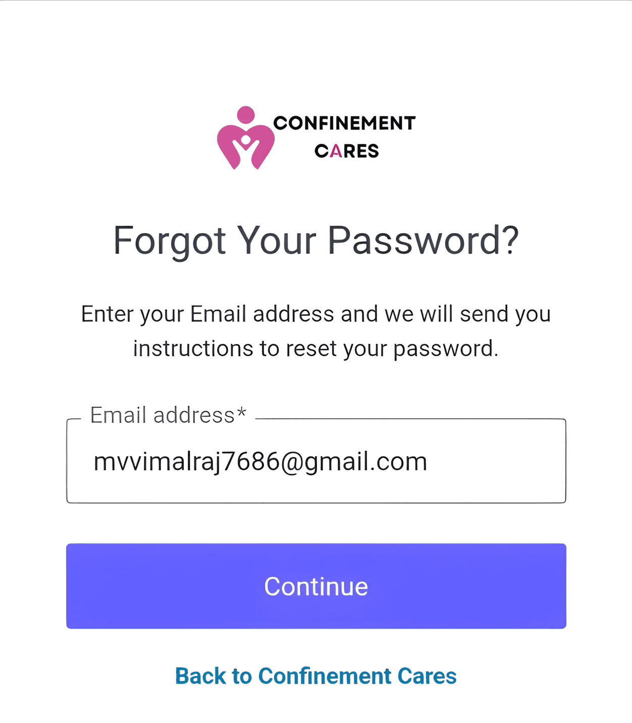 Email entry for password reset